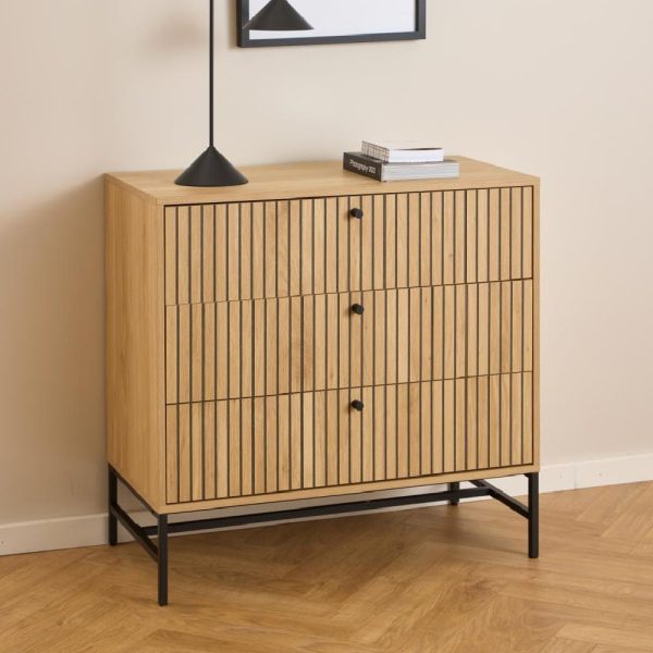 Attica Wooden Chest Of 3 Drawers In Oak And Matt Black | Bed Sava