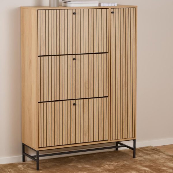Attica Wooden Shoe Cabinet With 1 Door In Oak And Matt Black | Bed Sava