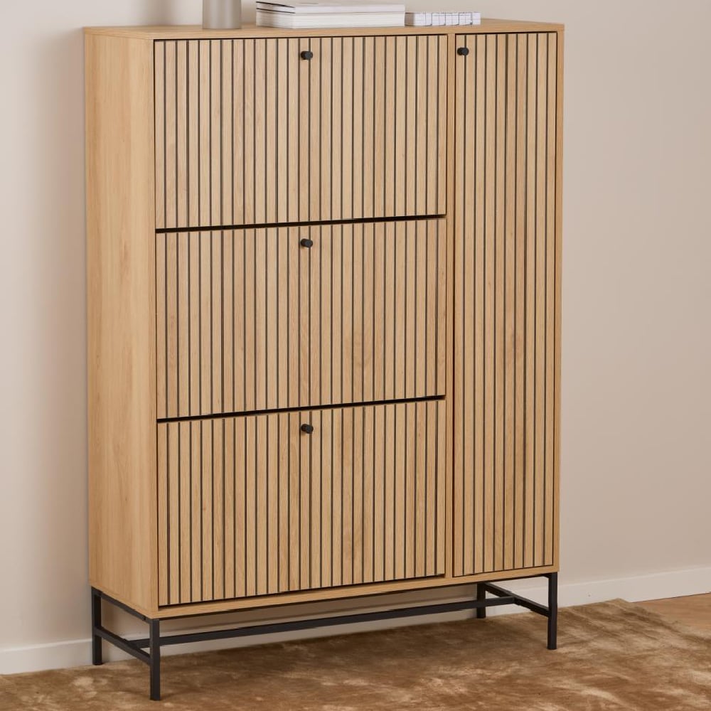 Attica Wooden Shoe Cabinet With 1 Door In Oak And Matt Black