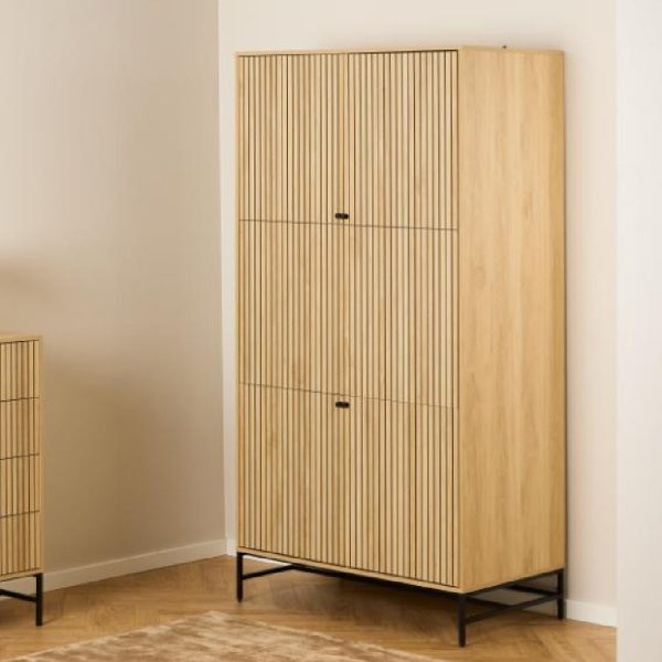 Attica Wooden Wardrobe With 4 Doors In Oak And Matt Black | Bed Sava
