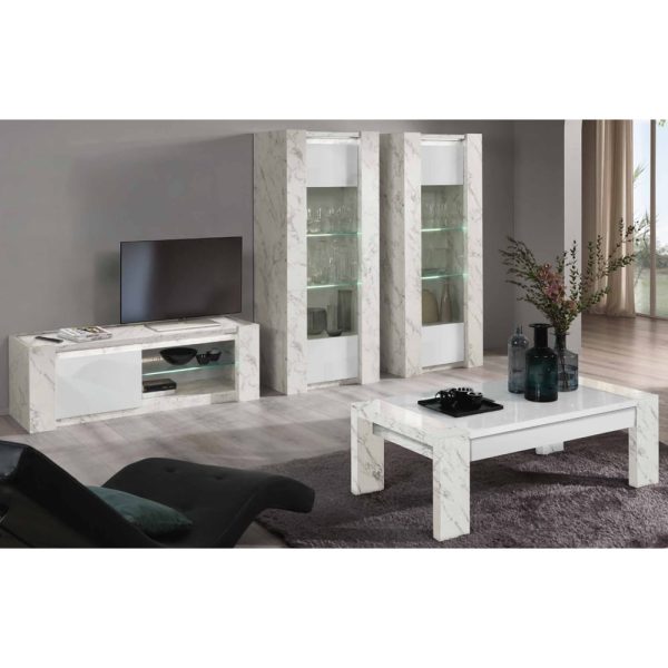 Attoria Living Room Set With Coffee Table In White And LED | Bed Sava