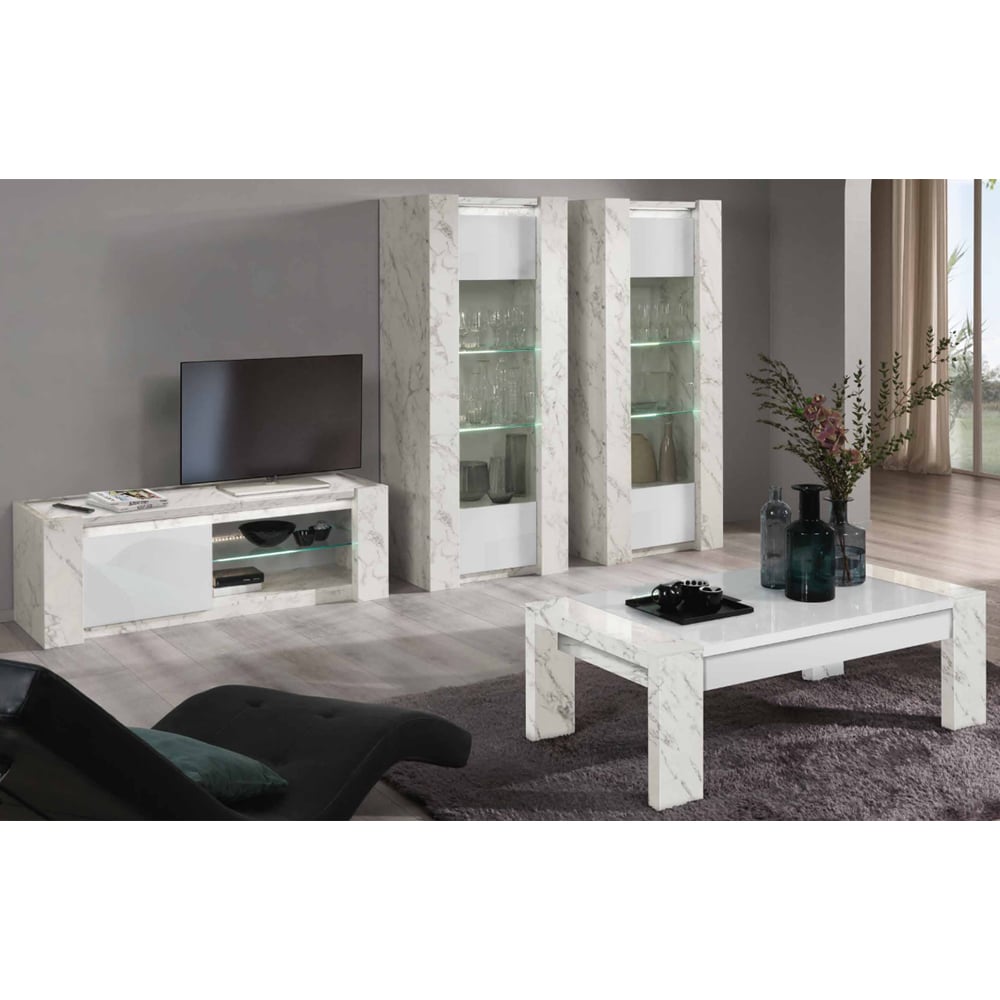 Attoria Living Room Set With Coffee Table In White And LED