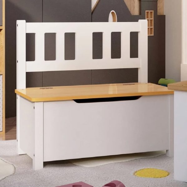 Atwater Wooden Children Storage Bench In White And Beige | Bed Sava