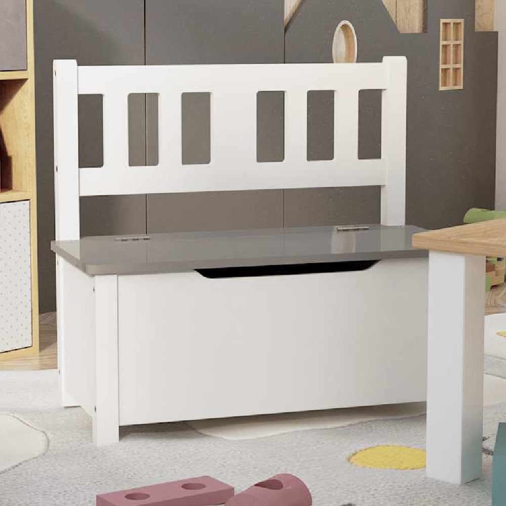 Atwater Wooden Children Storage Bench In White And Grey