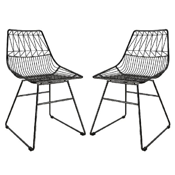 Auckland Black Metal Bistro Dining Chairs In Pair | Bed Sava