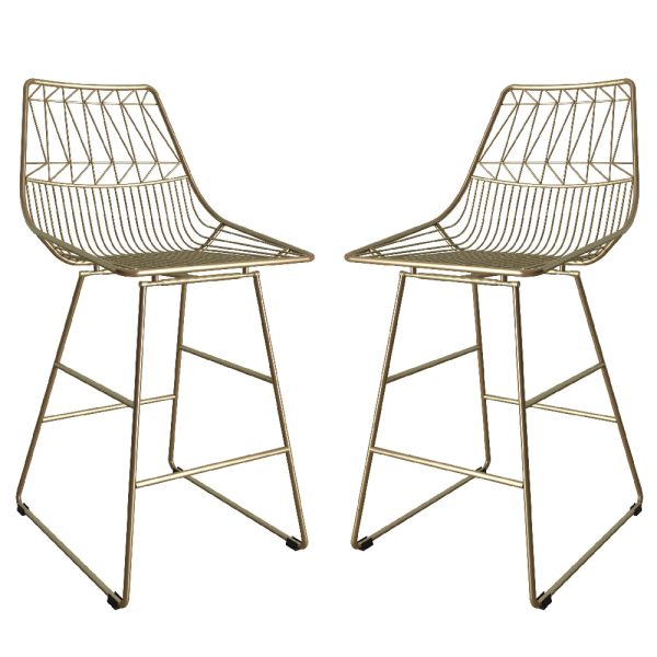Auckland Gold Metal Bar Chairs In Pair | Bed Sava
