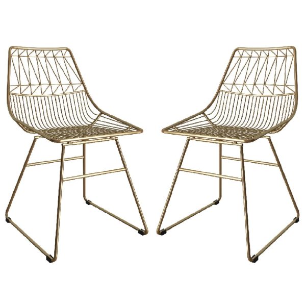 Auckland Gold Metal Bistro Dining Chairs In Pair | Bed Sava