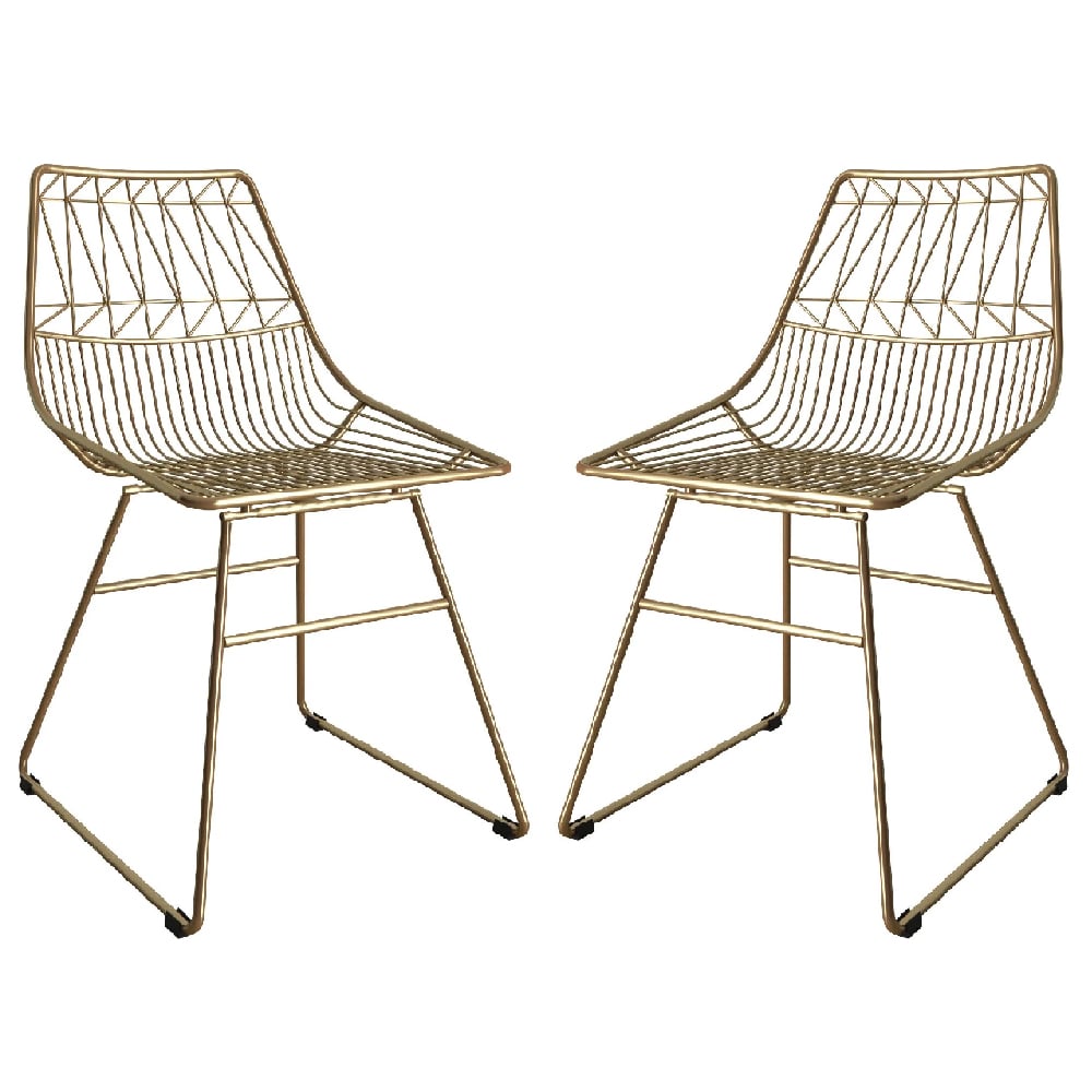 Auckland Gold Metal Bistro Dining Chairs In Pair