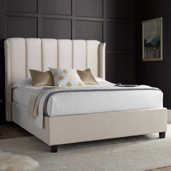 Augusta Velvet Ottoman Storage Double Bed In Warmstone | Bed Sava