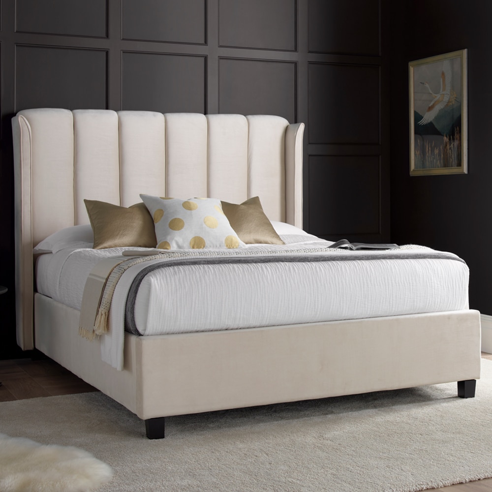 Augusta Velvet Ottoman Storage Double Bed In Warmstone