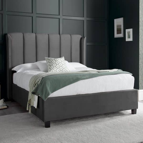 Augusta Velvet Ottoman Storage King Size Bed In Grey | Bed Sava