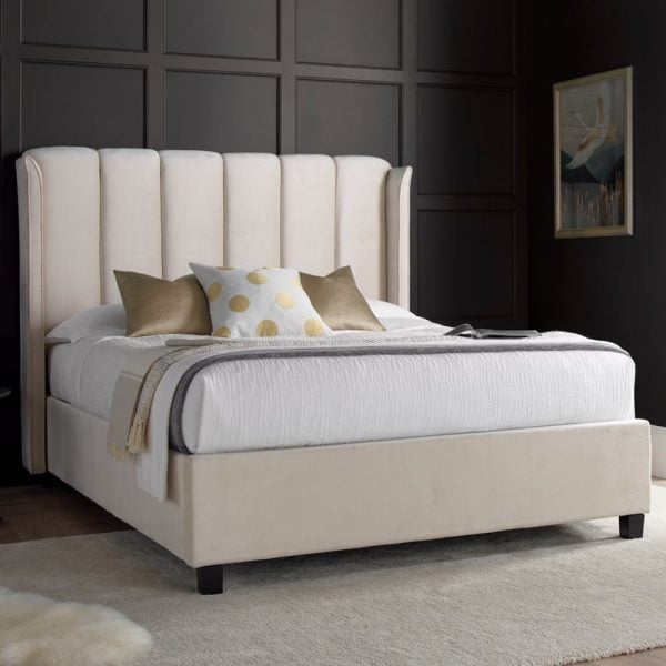 Augusta Velvet Ottoman Storage King Size Bed In Warmstone | Bed Sava