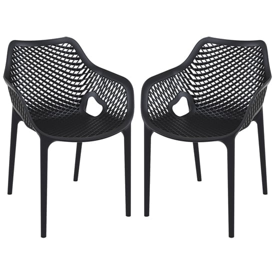 Aultos Outdoor Black Stacking Armchairs In Pair