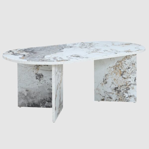Aurora Wooden Oval Coffee Table In Pandora Marble Effect | Bed Sava