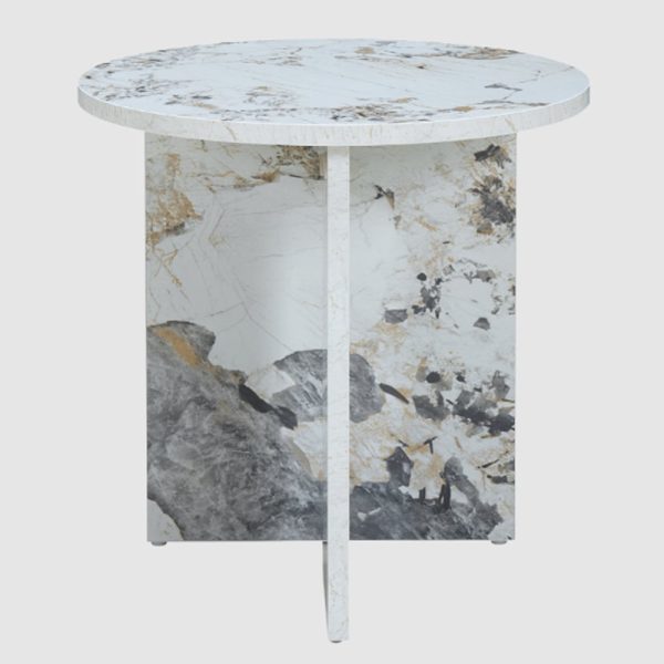 Aurora Wooden Round Side Table In Pandora Marble Effect | Bed Sava