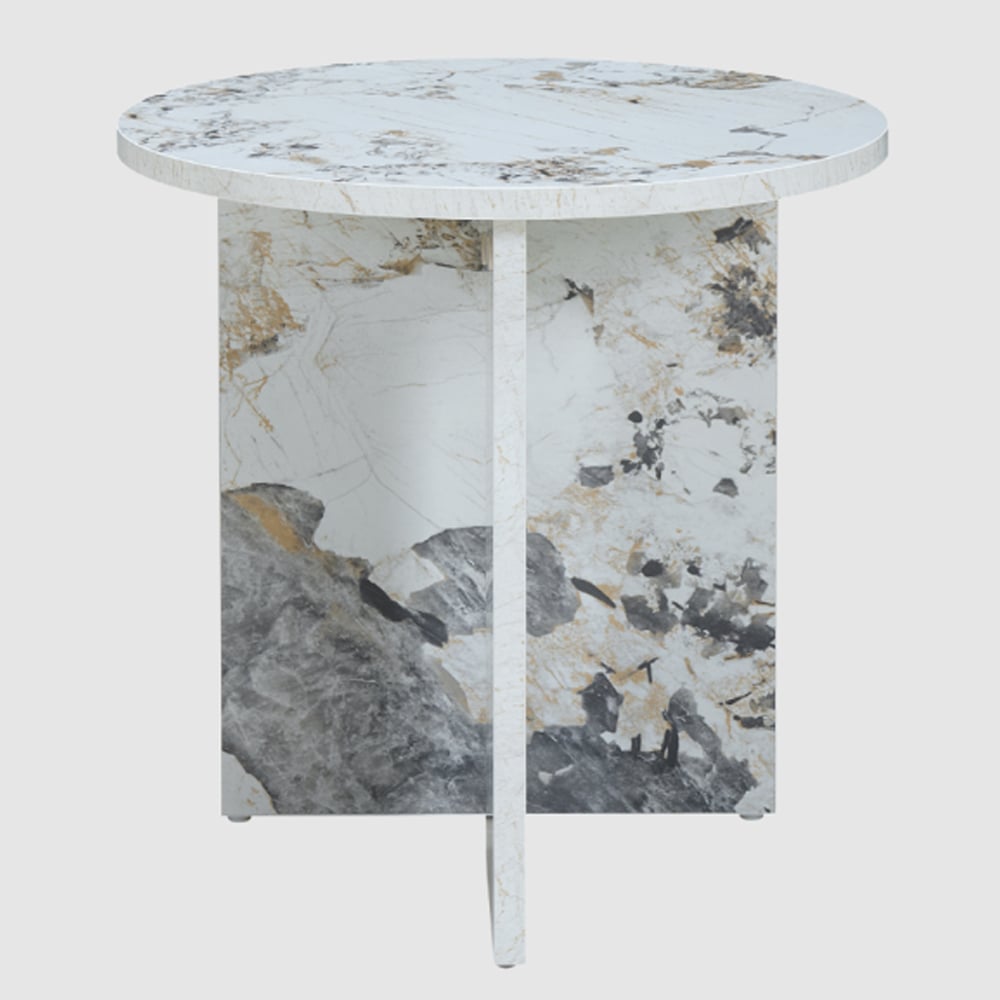 Aurora Wooden Round Side Table In Pandora Marble Effect