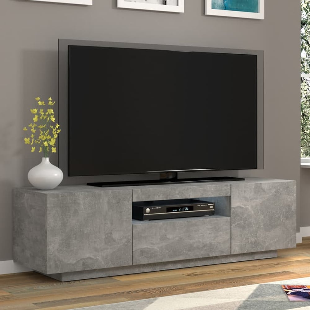 Aurora Wooden TV Stand With 3 Doors In Concrete Grey And LED
