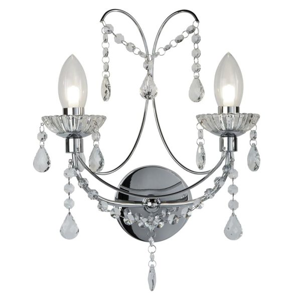 Autumn 2 Light Crystal Glass Bathroom Wall Light In Chrome | Bed Sava