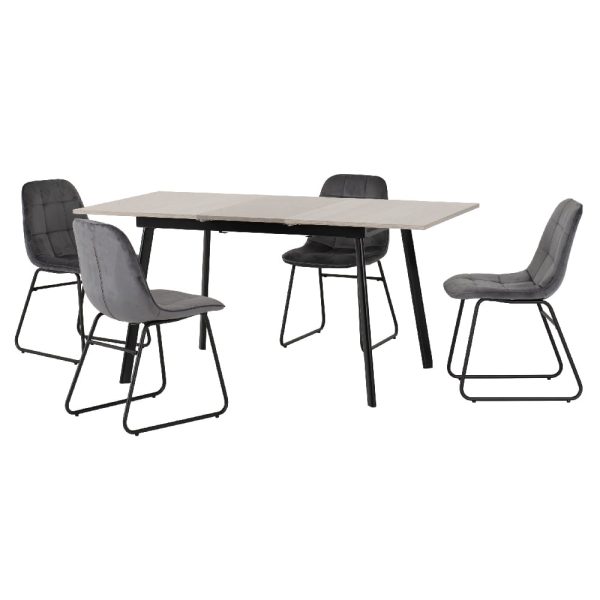 Avah Extending Concrete Dining Table With 4 Lyster Grey Chairs | Bed Sava