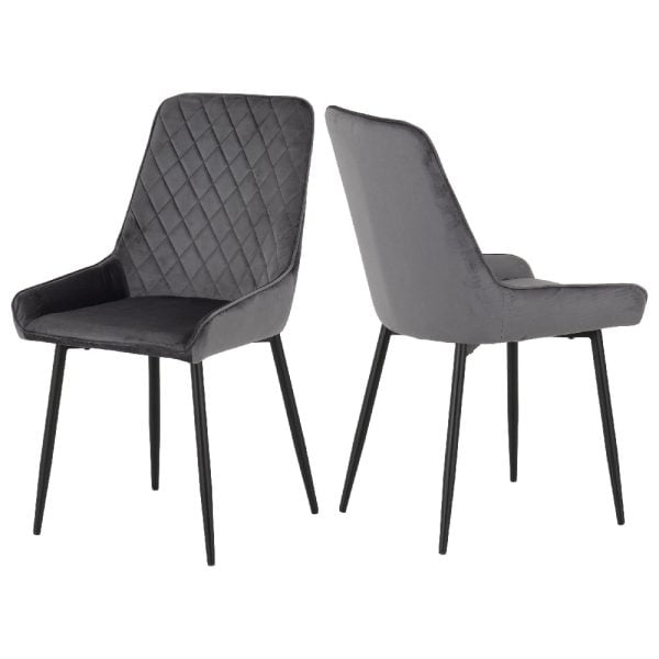 Avah Grey Velvet Dining Chairs With Black Legs In Pair | Bed Sava