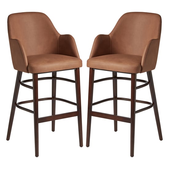 Avelay Vintage Cognac Faux Leather Bar Stools In Pair