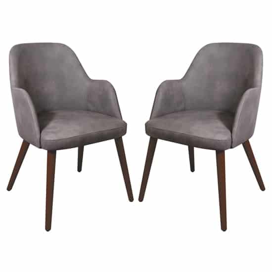 Avelay Vintage Steel Grey Faux Leather Armchairs In Pair