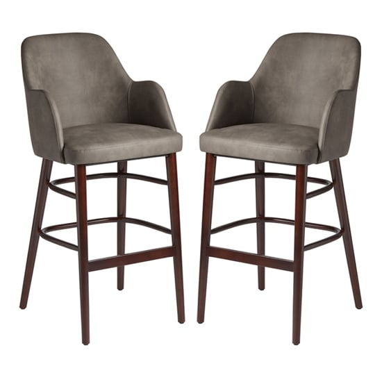 Avelay Vintage Steel Grey Faux Leather Bar Stools In Pair