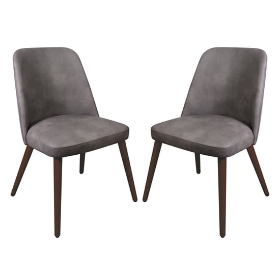 Avelay Vintage Steel Grey Faux Leather Dining Chairs In Pair