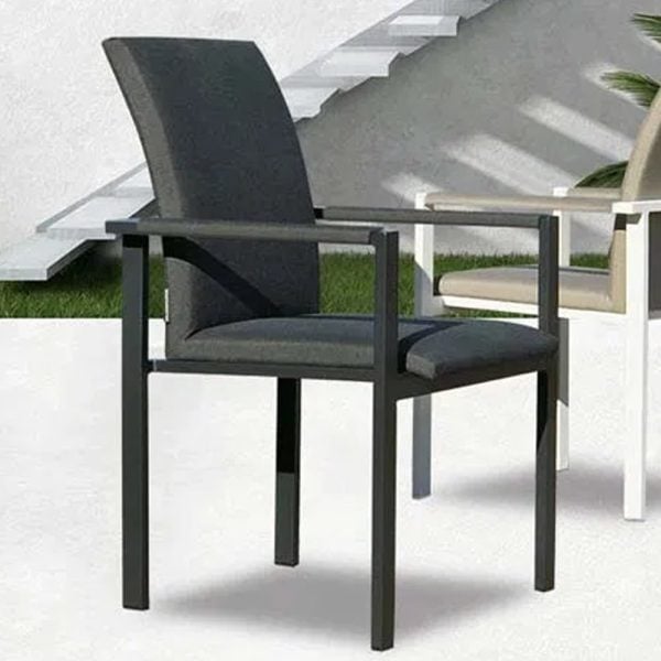 Avenel Fabric Garden Stacking Armchair In Charcoal And Slate Natte | Bed Sava