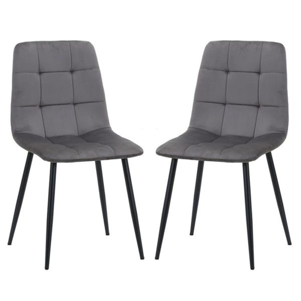 Avenel Grey Fabric Dining Chairs With Black Legs In Pair | Bed Sava