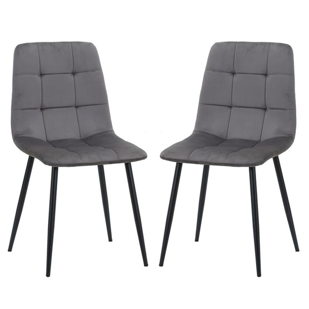 Avenel Grey Fabric Dining Chairs With Black Legs In Pair