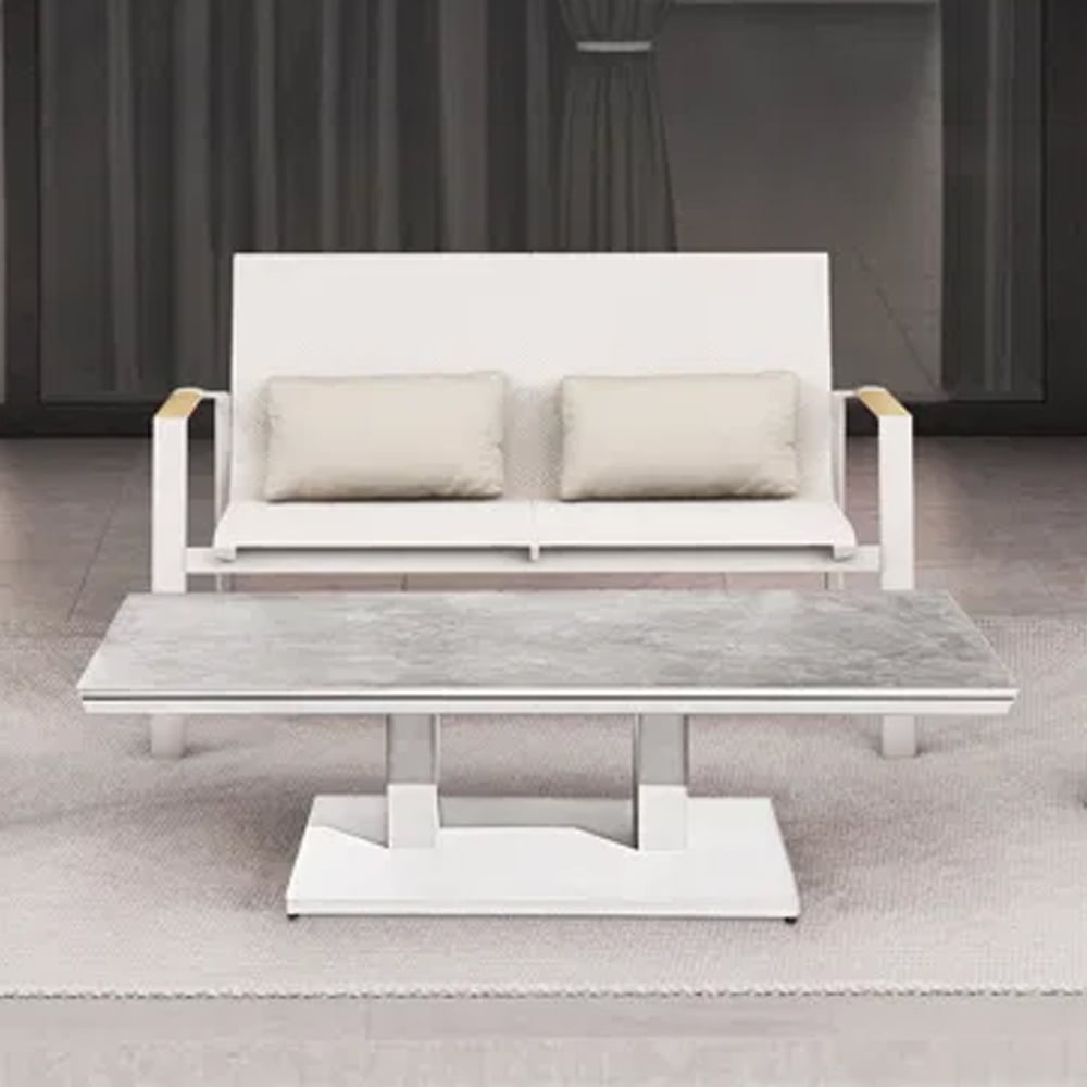 Almont Polyester Garden 2 Seater Sofa In White And Champagne