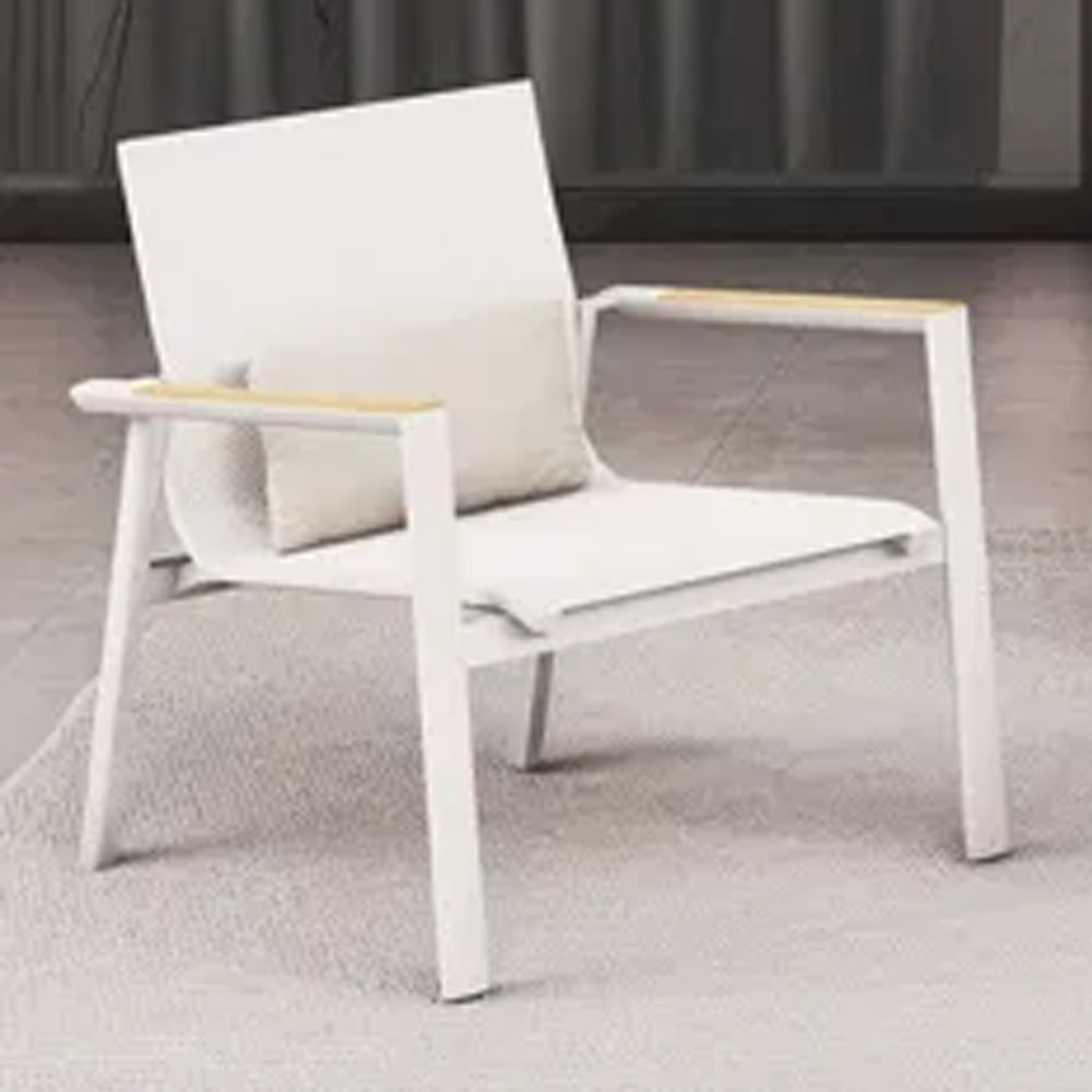 Almont Polyester Garden Lounge Armchair In White And Champagne