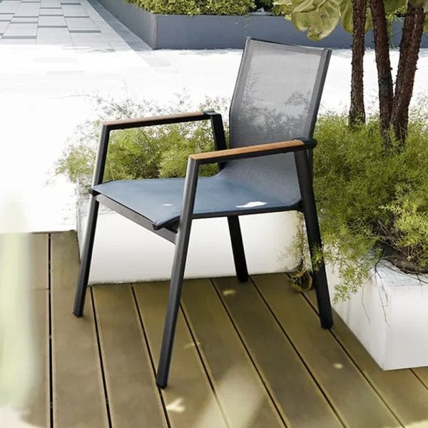 Almont Polyester Garden Stacking Armchair In Charcoal And Carbon | Bed Sava