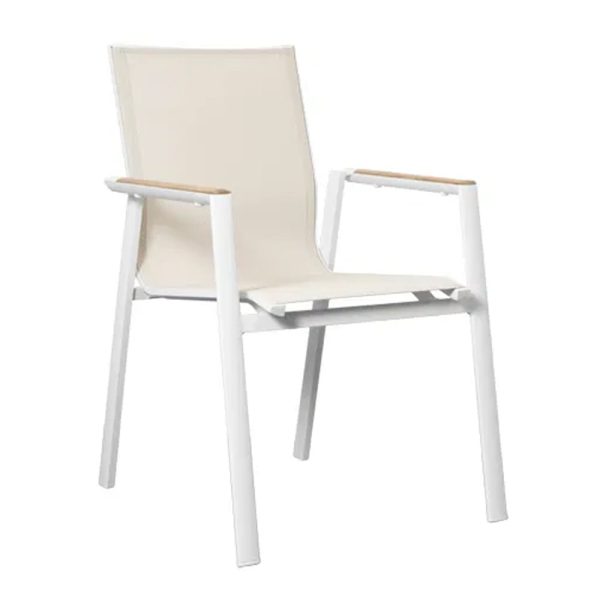 Almont Polyester Garden Stacking Armchair In White And Champagne | Bed Sava