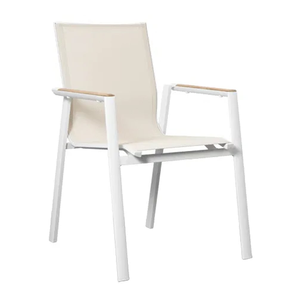 Almont Polyester Garden Stacking Armchair In White And Champagne