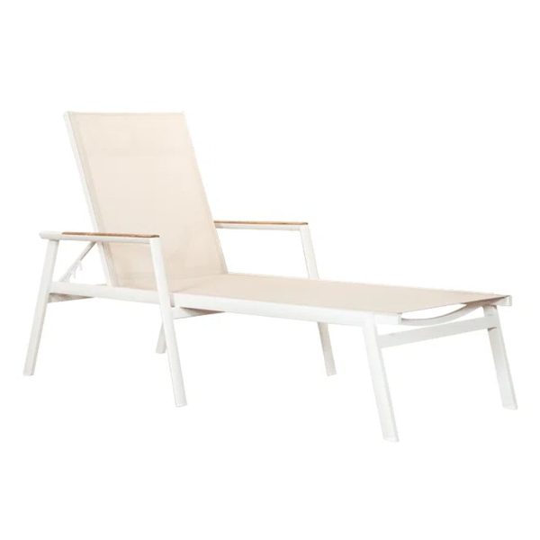 Almont Polyester Garden Sun Lounger In White And Champagne | Bed Sava
