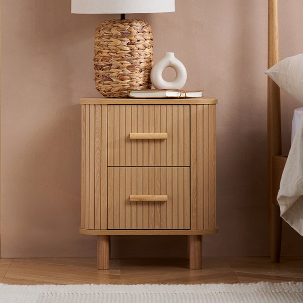 Avenel Wooden Bedside Cabinet With 2 Drawers In Oak