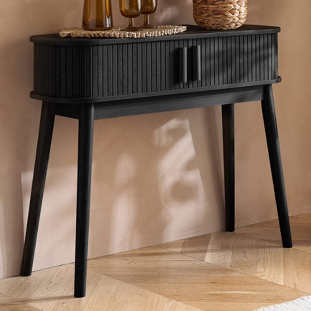 Avenel Wooden Console Table With 2 Sliding Doors In Black