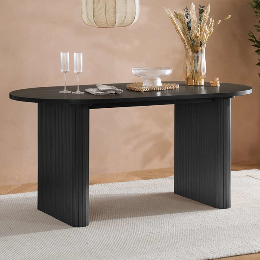Avenel Wooden Oval Dining Table In Black