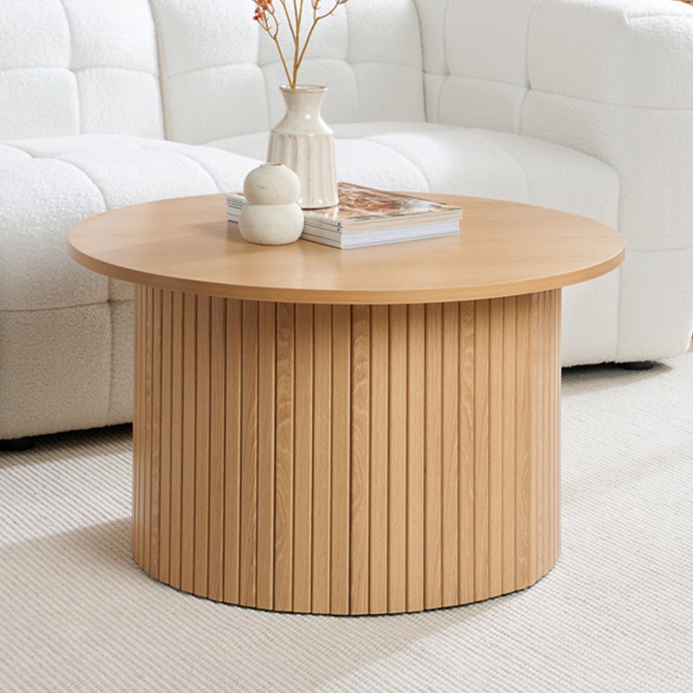 Avenel Wooden Round Coffee Table In Oak