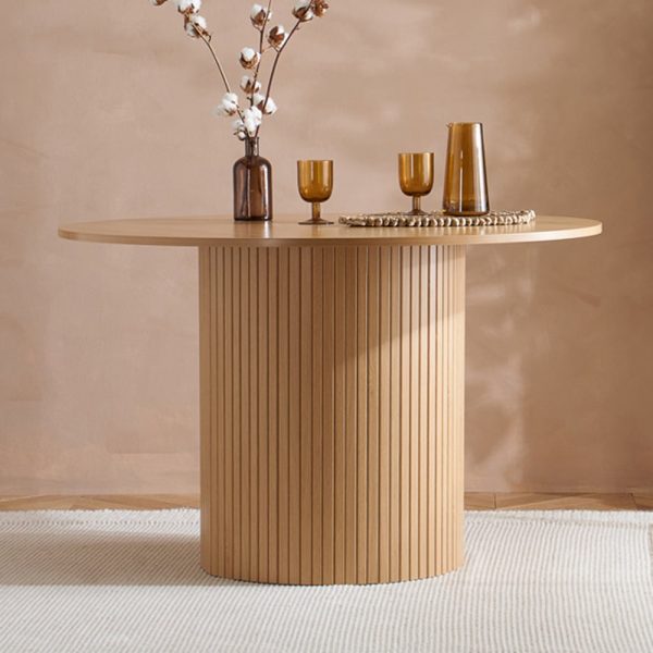 Avenel Wooden Round Dining Table In Oak | Bed Sava