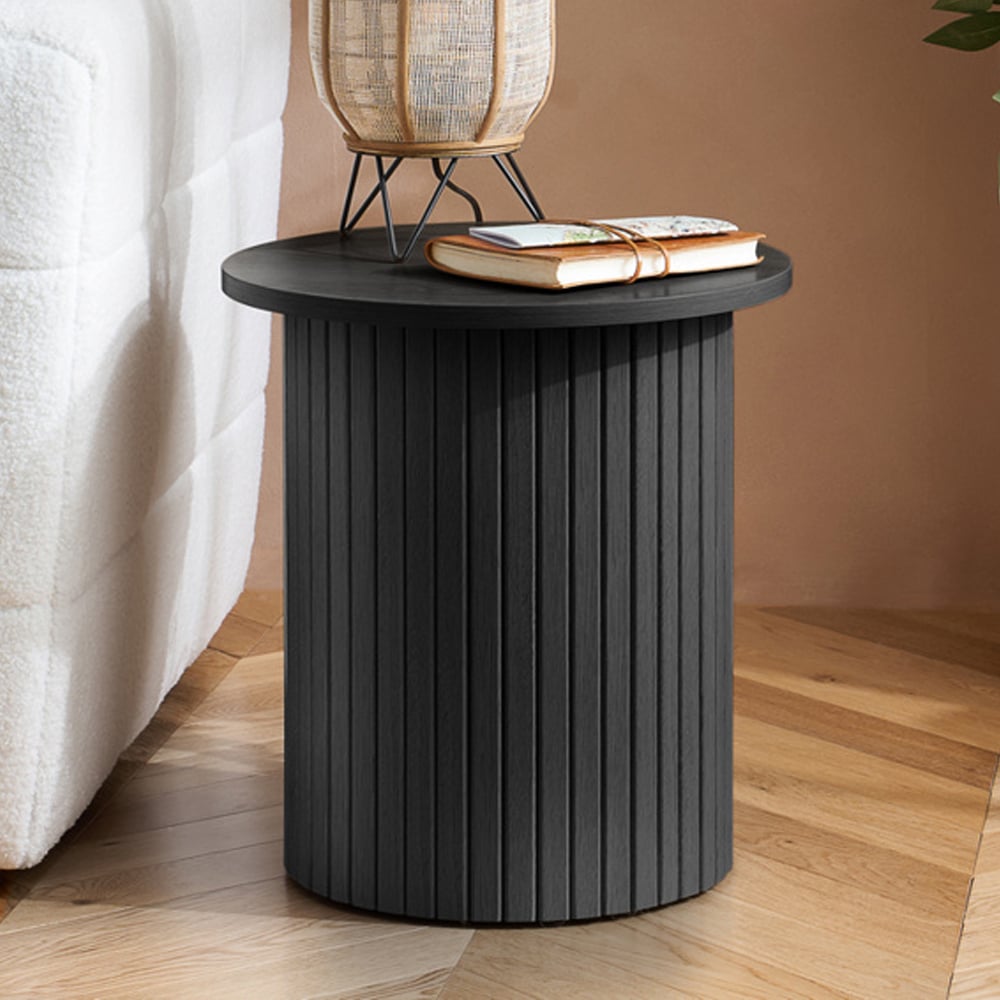 Avenel Wooden Round Side Table In Black