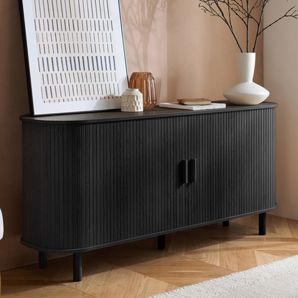 Avenel Wooden Storage Cabinet With 2 Sliding Doors In Black