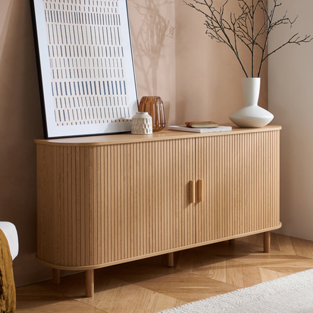 Avenel Wooden Storage Cabinet With 2 Sliding Doors In Oak