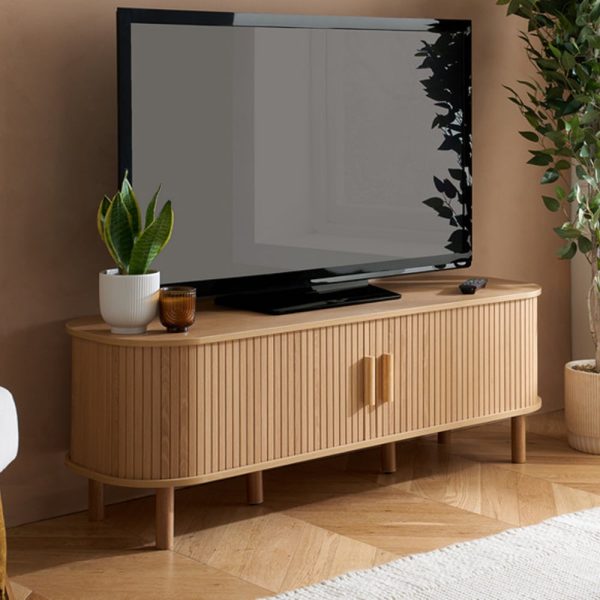 Avenel Wooden TV Stand With 2 Sliding Doors In Oak | Bed Sava