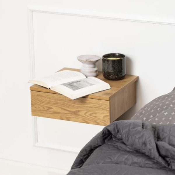 Aviana Wall Hung Wooden Bedside Cabinet With 1 Drawer In Oak | Bed Sava