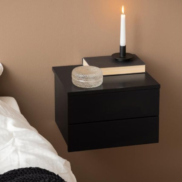 Aviana Wall Hung Wooden Bedside Cabinet With 2 Drawers In Black | Bed Sava