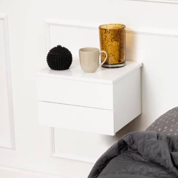 Aviana Wall Hung Wooden Bedside Cabinet With 2 Drawers In White | Bed Sava