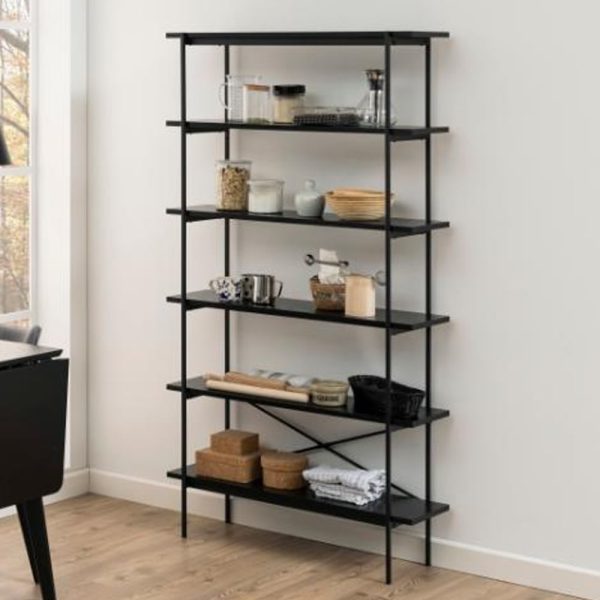 Avila Wooden Bookcase With 5 Shelves In Ash Black | Bed Sava